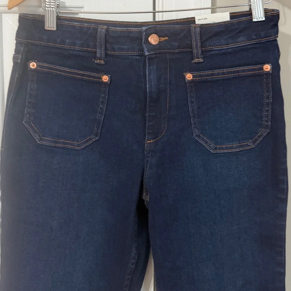 Zara Womens Jean Size 4 Mini Flare High Rise‎ Patch Pockets Dark Wash Ankle NWT